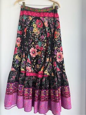 Floral Maxi Skirt in Black with Pink & Purple Accents